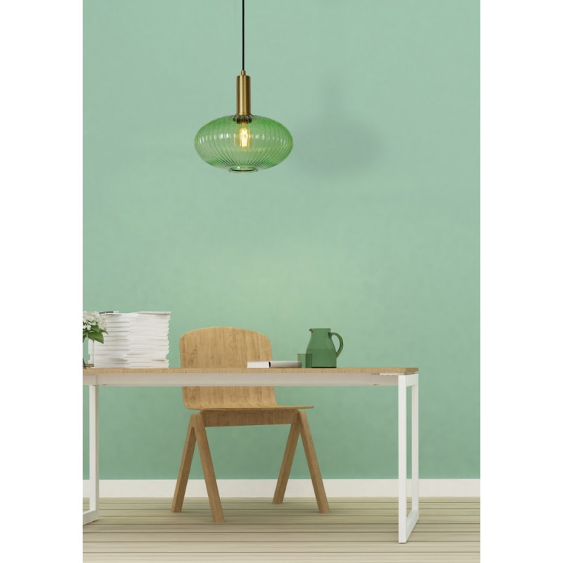 Lampa wisząca retro Lucide Maloto - Szklana, zielona, mosiądz