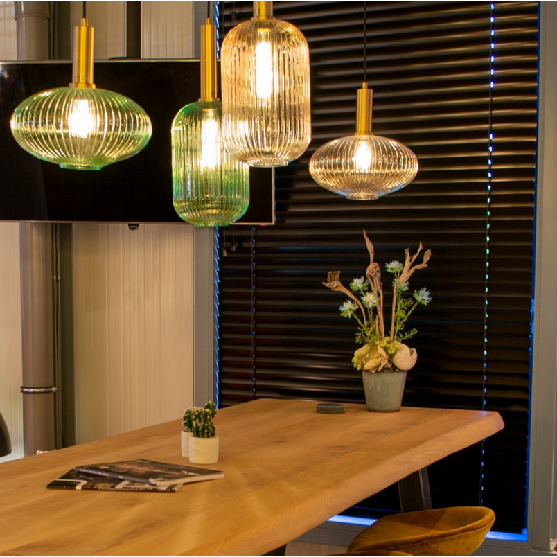 Lampa wisząca retro Lucide Maloto - Szklana, zielona, mosiądz