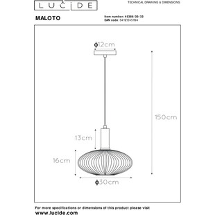 Lampa wisząca retro Lucide Maloto - Szklana, zielona, mosiądz