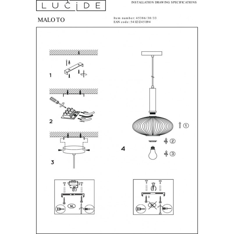 Lampa wisząca retro Lucide Maloto - Szklana, zielona, mosiądz