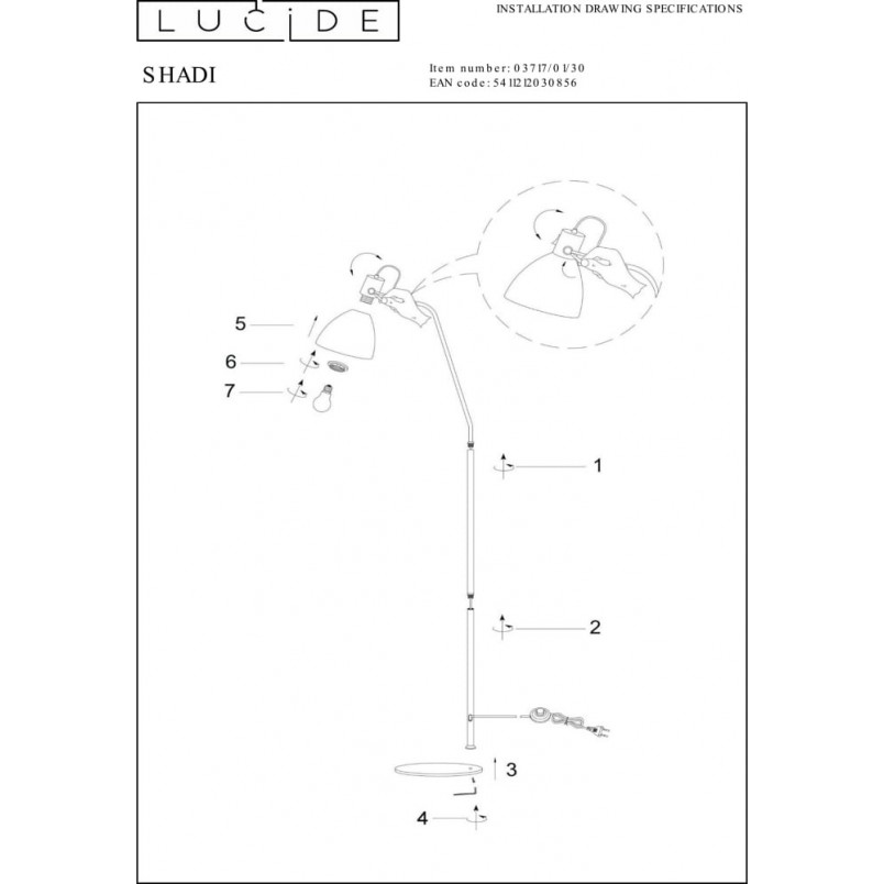 Lampa podłogowa industrialna Shadi czarna - Lucide