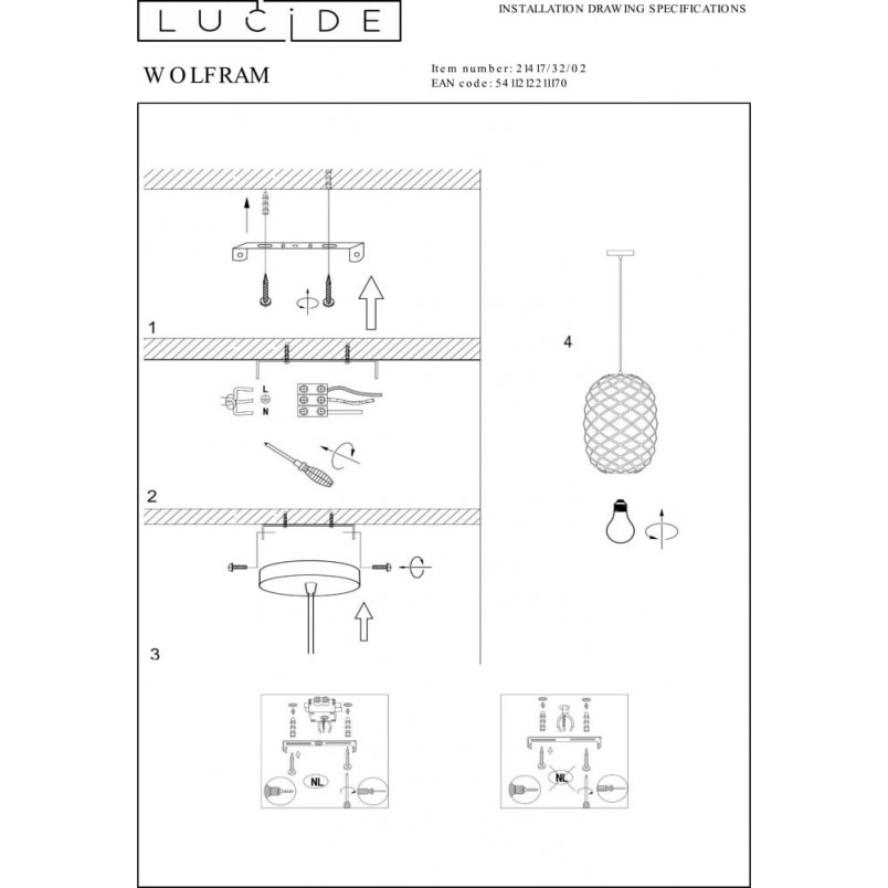 Lampa Wisząca Mosiężna Lucide Wolfram 32cm | Sklep Lamp