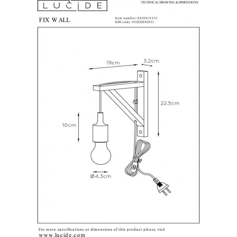 Kinkiet drewniany Fix Wall Lucide | Skandynawski design