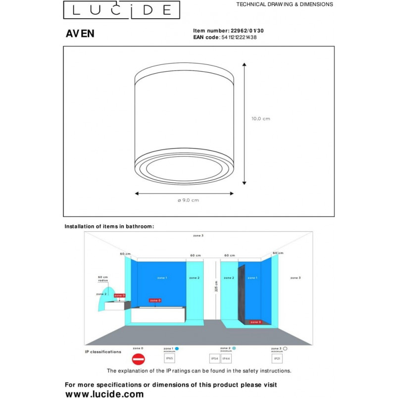Plafon łazienkowy Aven Round 9cm czarny - Lucide