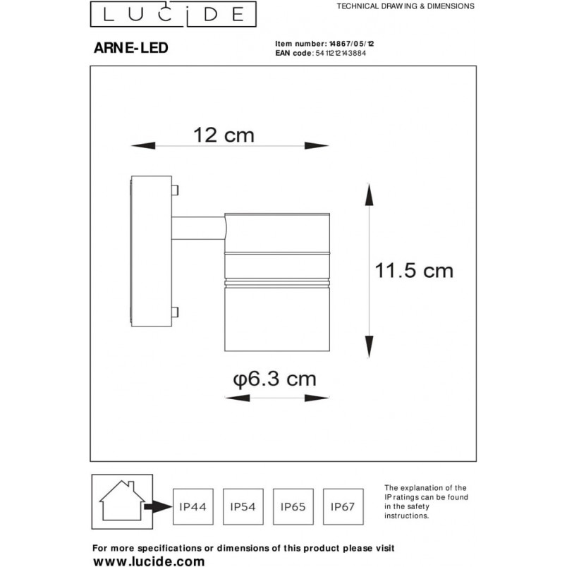 Kinkiet zewnętrzny Arne LED - nowoczesny design | Lucide