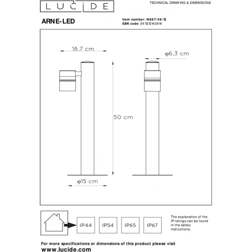 Lampa Ogrodowa Arne LED - Chrom | Lucide