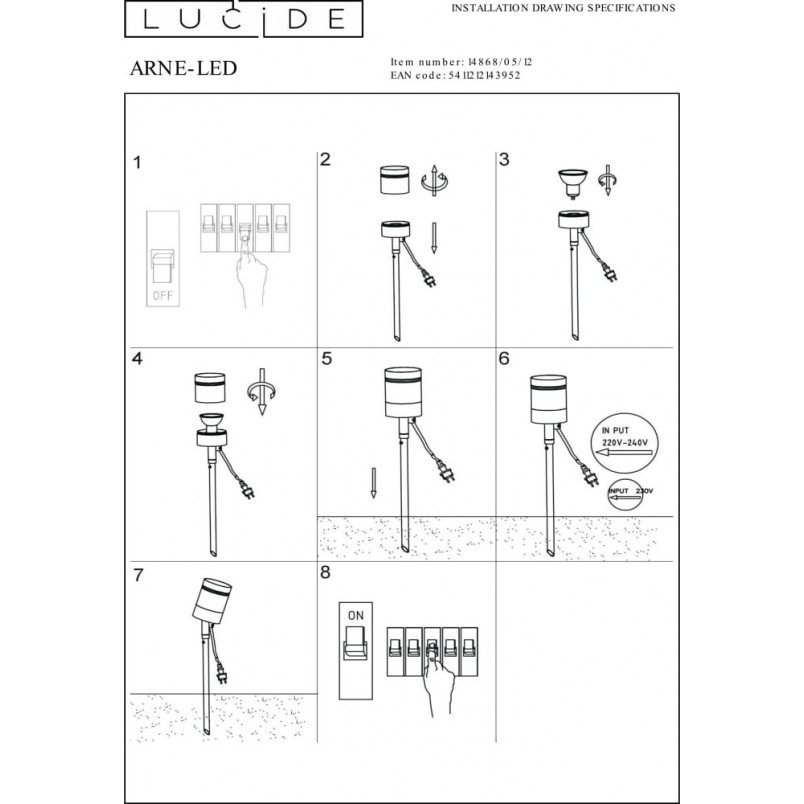 Lampa Ogrodowa LED Arne - Chrom Satynowy | Lucide