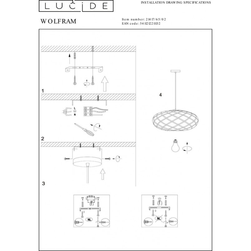 Lampa Wisząca Mosiądz Lucide Wolfram | Elegancki Design