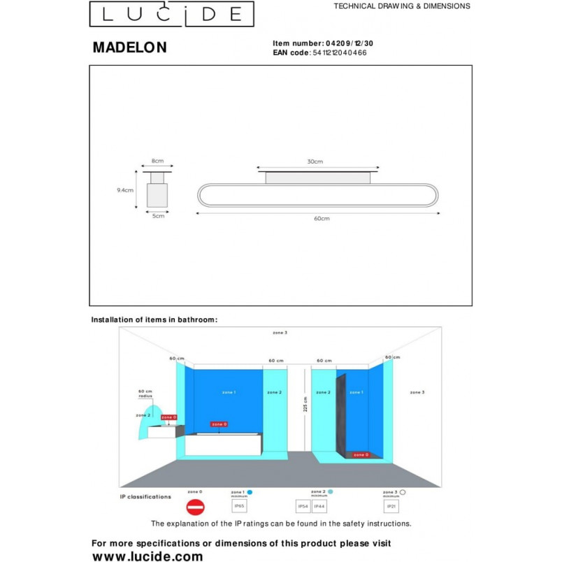 Kinkiet łazienkowy LED czarny Madelon 60cm - Lucide