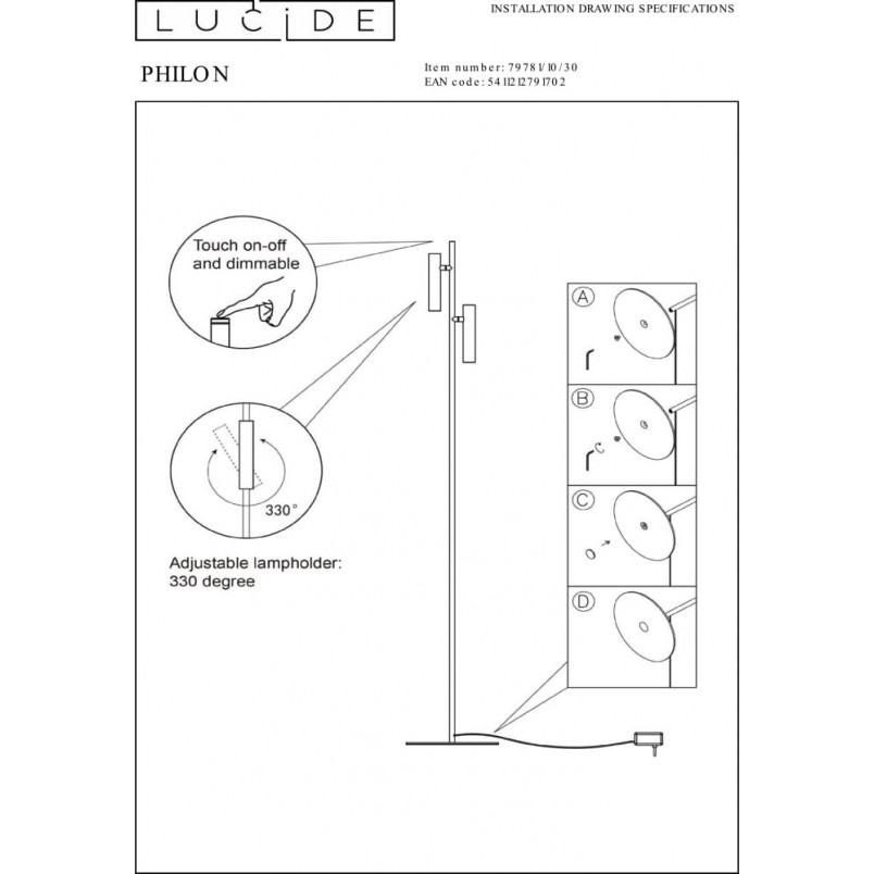 Lampa podłogowa Philon LED czarna | Lucide - Minimalistyczny Design