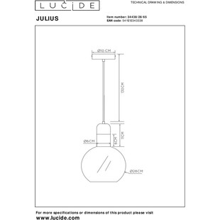 Lampa wisząca Julius - szkło dymione, E27 | Lucide