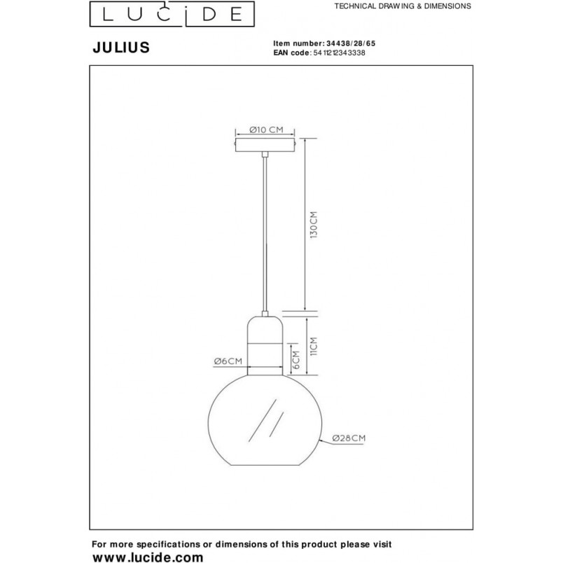 Lampa wisząca Julius - szkło dymione, E27 | Lucide