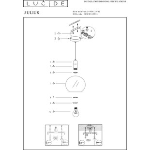 Lampa wisząca Julius - szkło dymione, E27 | Lucide