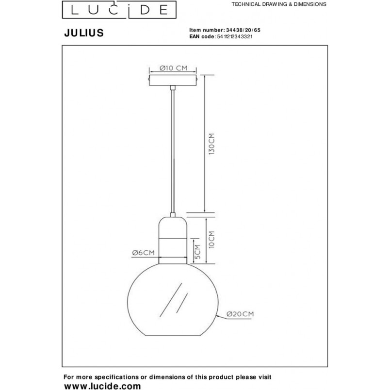 Lampa wisząca Julius - szkło dymione | Lucide