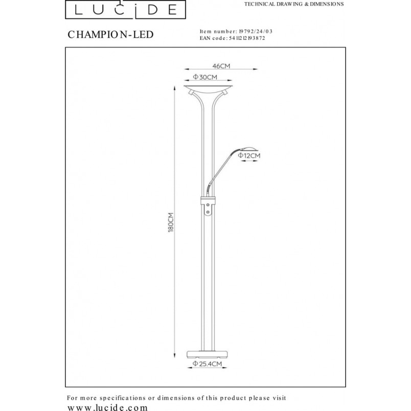 Lampa podłogowa LED Lucide Champion - Brązowa, Retro