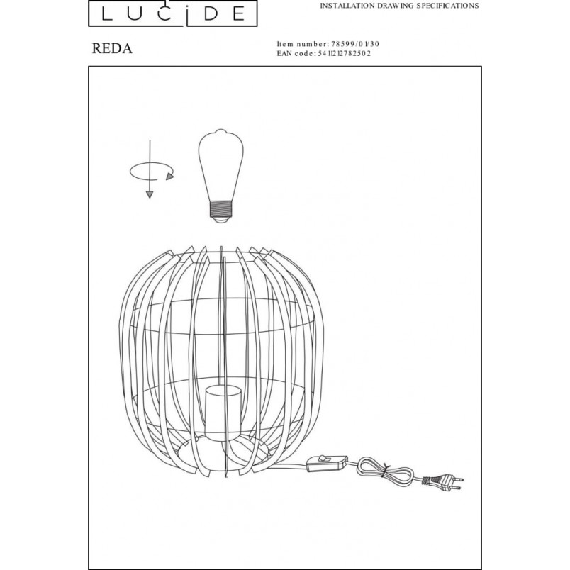 Lampa stołowa Reda 22 czarna Lucide | Loftowa lampa