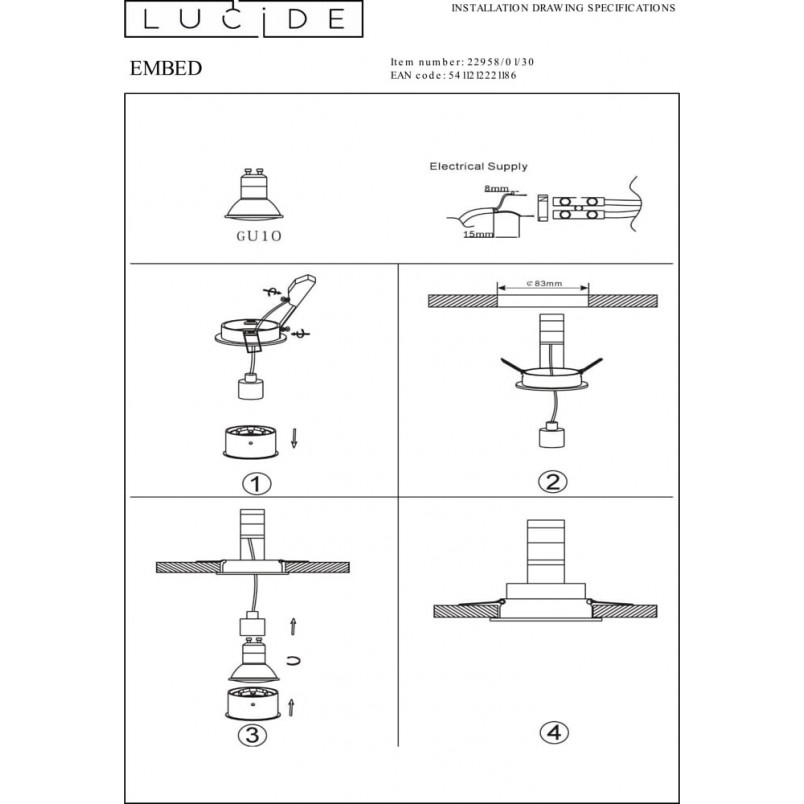 Lampa podtynkowa Embed czarna - nowoczesny design | Lucide