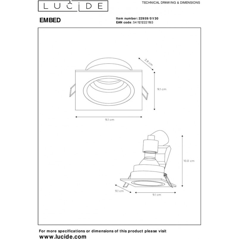 Lampa podtynkowa Embed kwadratowa czarna | Lucide