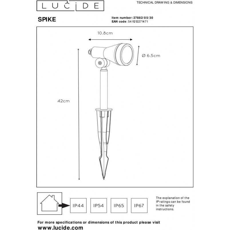 Lampa OGRODOWA LED Spike Czarna | Lucide - Oświetlenie