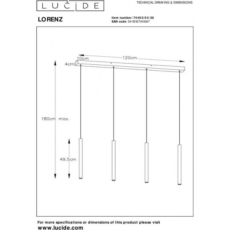 Lampa wisząca LED czarna Lucide - Lorenz IV 120cm | Sklep z lampami