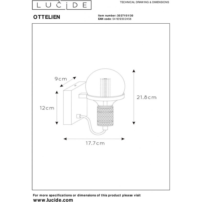 Kinkiet Loft Ottelien | Lucide - Czarny/Złoty | Sklep Lamp