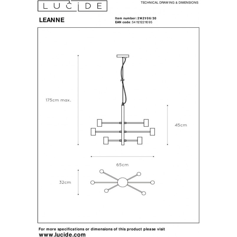 Lampa Loft Lucide Leanne VI - Czarna, 6 Żarówek | Sklep z Lampami