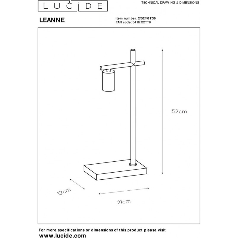 Lampa biurkowa Loft Leanne czarna | Lucide - Sklep z lampami