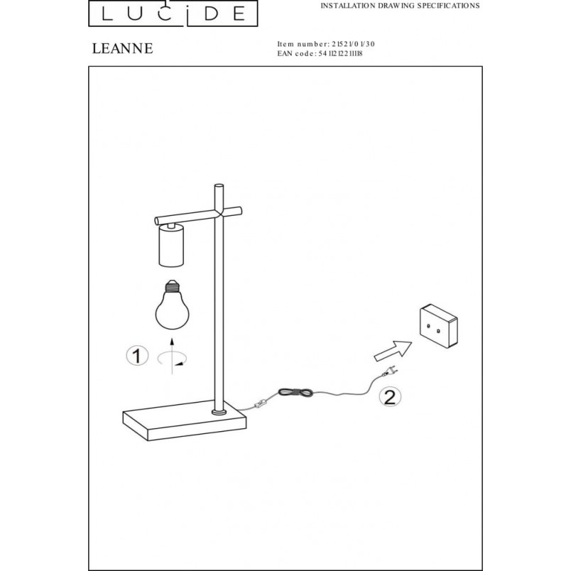 Lampa biurkowa Loft Leanne czarna | Lucide - Sklep z lampami