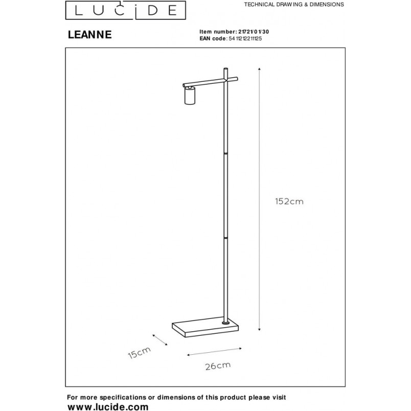 Lampa podłogowa industrialna Leanne czarna | Lucide
