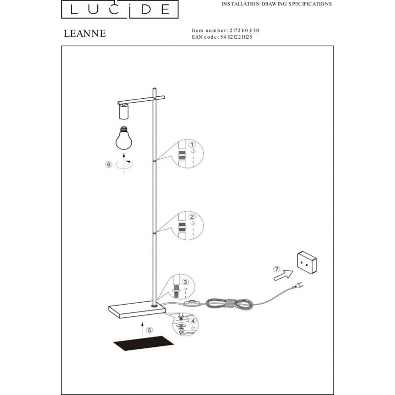 Lampa podłogowa industrialna Leanne czarna | Lucide