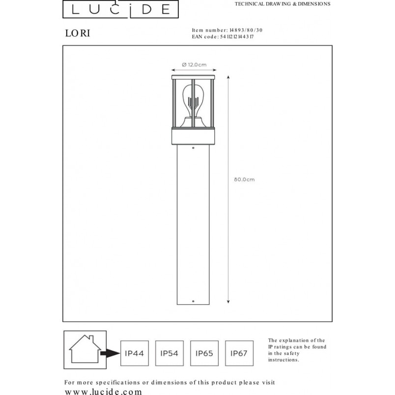 Lampa Ogrodowa Stojąca Lori 80cm Czarna - Lucide | Sklep z Oświetleniem