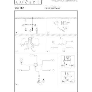 Lampa sufitowa loft Lester VI czarna | Lucide - 100cm