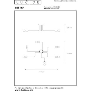 Lampa sufitowa loft Lester VI czarna | Lucide - 100cm