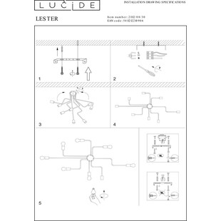 Lampa sufitowa loft Lester VIII 150cm czarna | Lucide