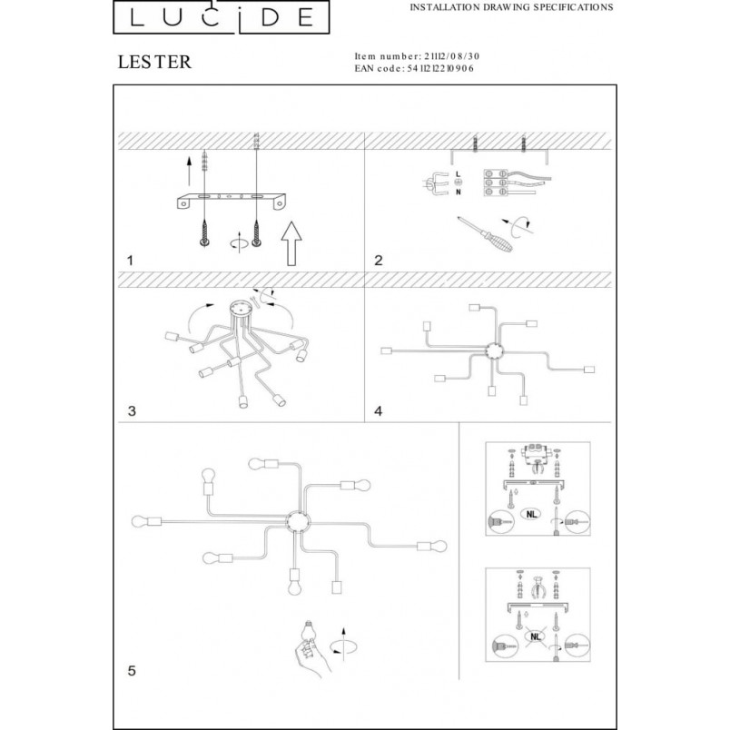 Lampa sufitowa loft Lester VIII 150cm czarna | Lucide