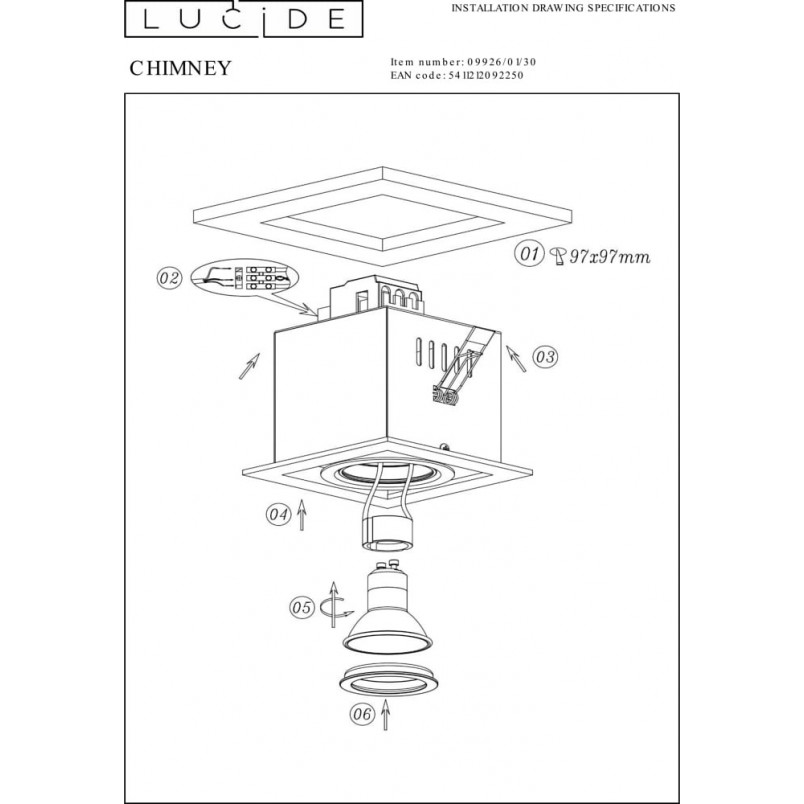 Lampa spot podtynkowa Chimney Square czarna | Lucide