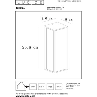 Kinkiet ogrodowy Dukan Lucide | Lampa zewnętrzna IP65