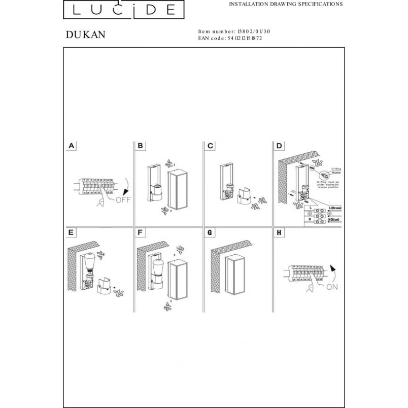 Kinkiet ogrodowy Dukan Lucide | Lampa zewnętrzna IP65