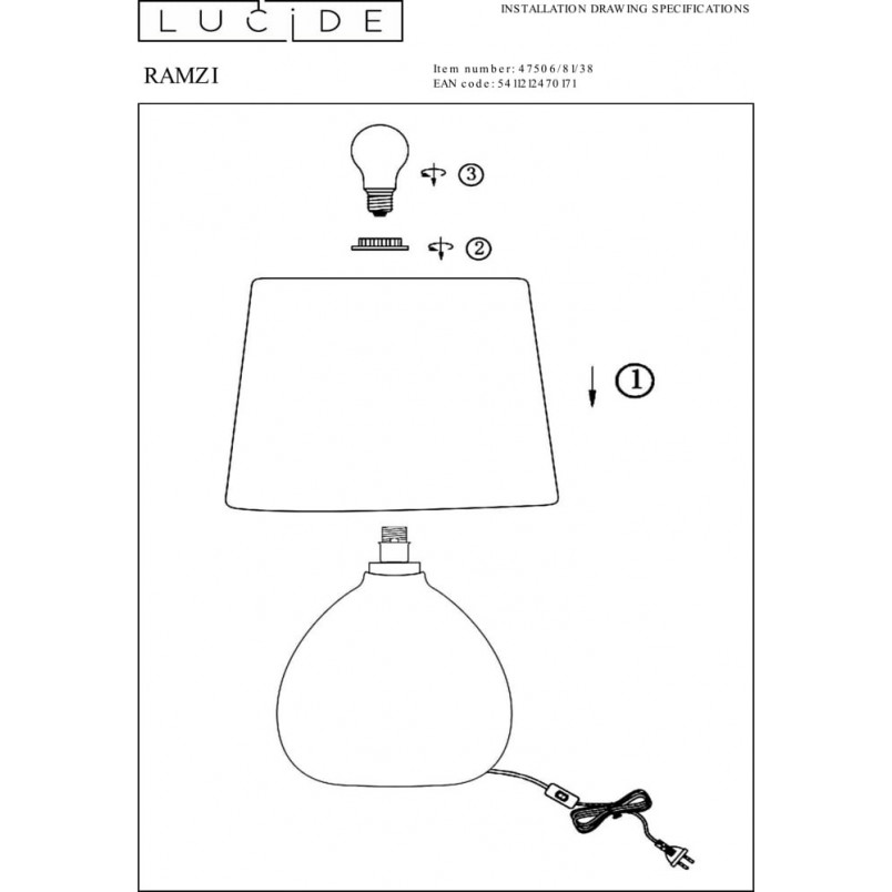 Lampa stołowa betonowa Ramzi kremowa | Lucide - Kup online