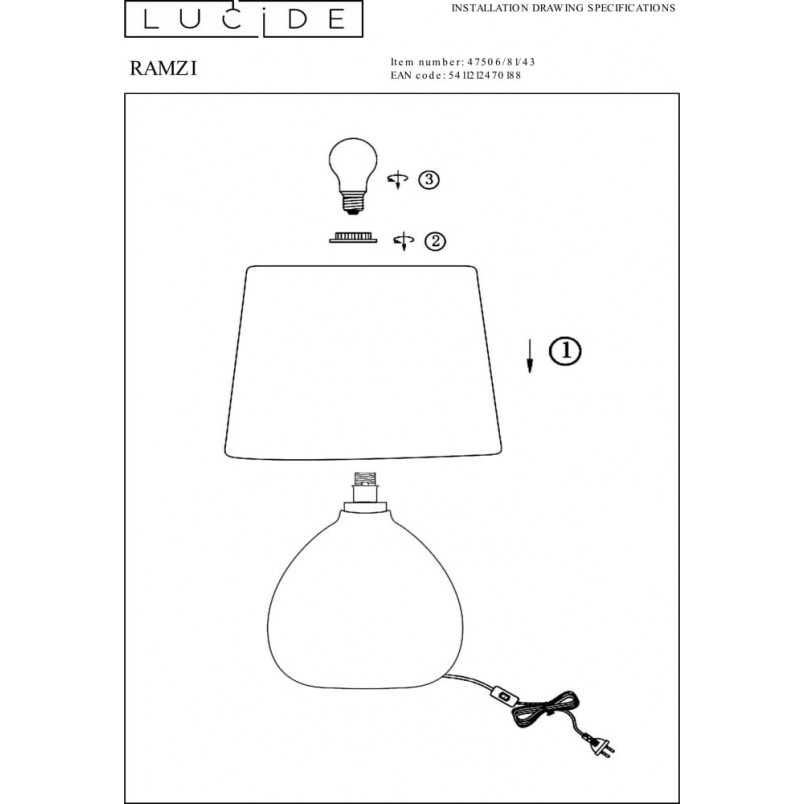 Lampa stołowa betonowa Ramzi | Brązowa | Lucide