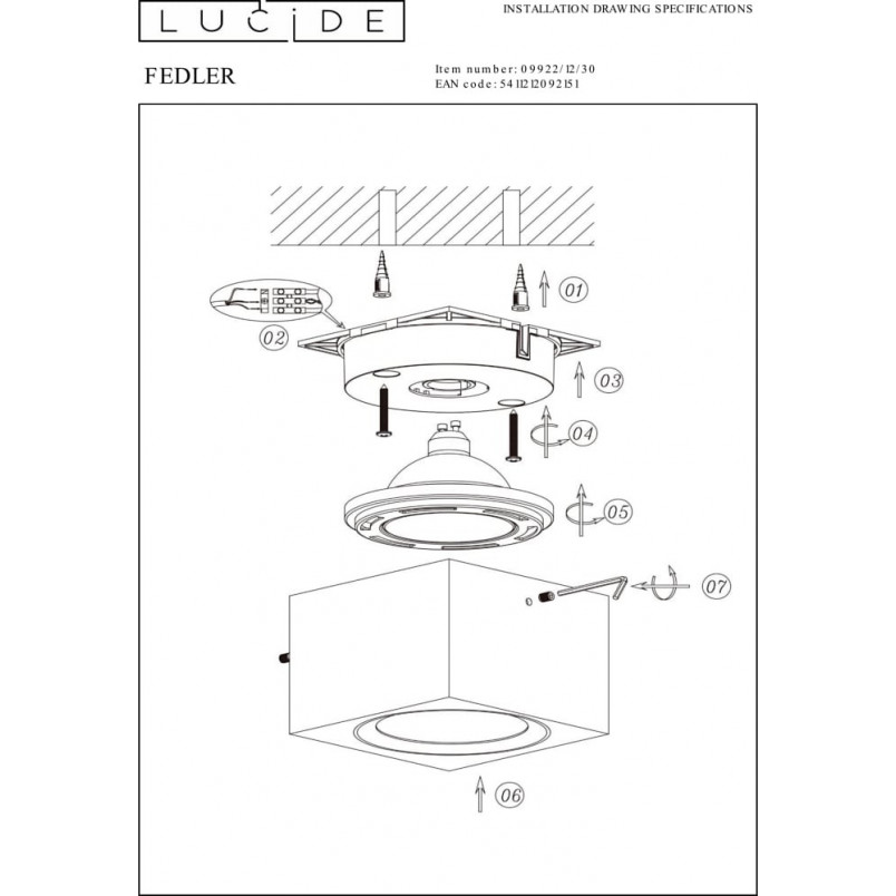 Lampa Spot LED Fedler Square | Czarna, 12cm | Lucide