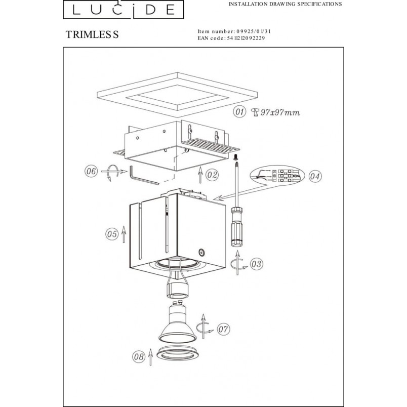 Oprawa podtynkowa Trimless biała Lucide | Downlight GU10