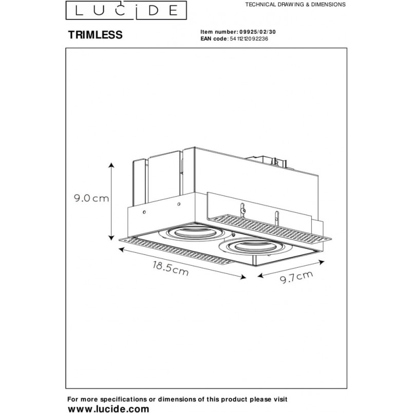 Oprawa podtynkowa Trimless Lucide | Downlight podwójny czarny