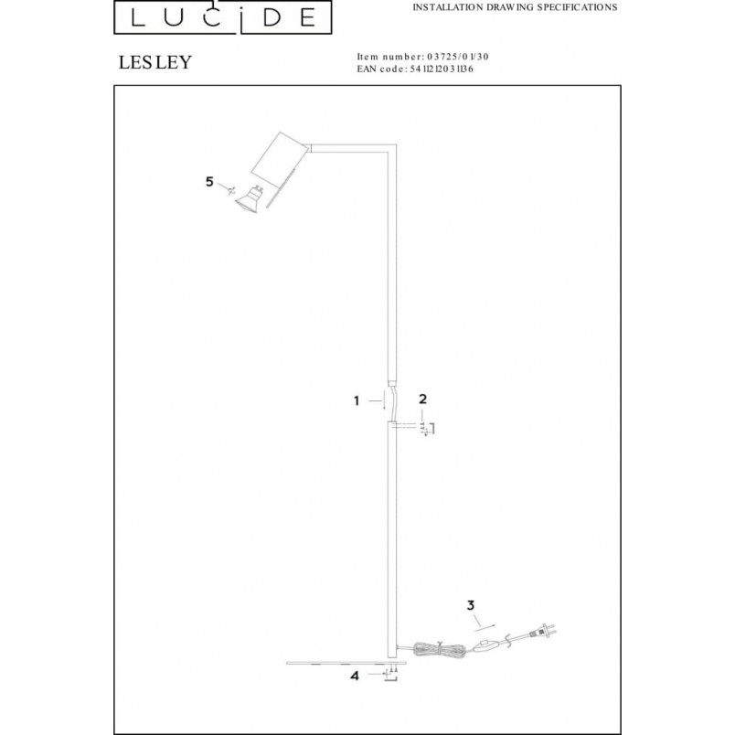 Lampa podłogowa minimalistyczna czarna | Lucide Lesley