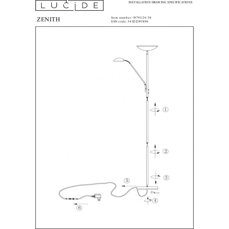 Lampa podłogowa LED czarna Zenith - Lucide | Sklep z lampami