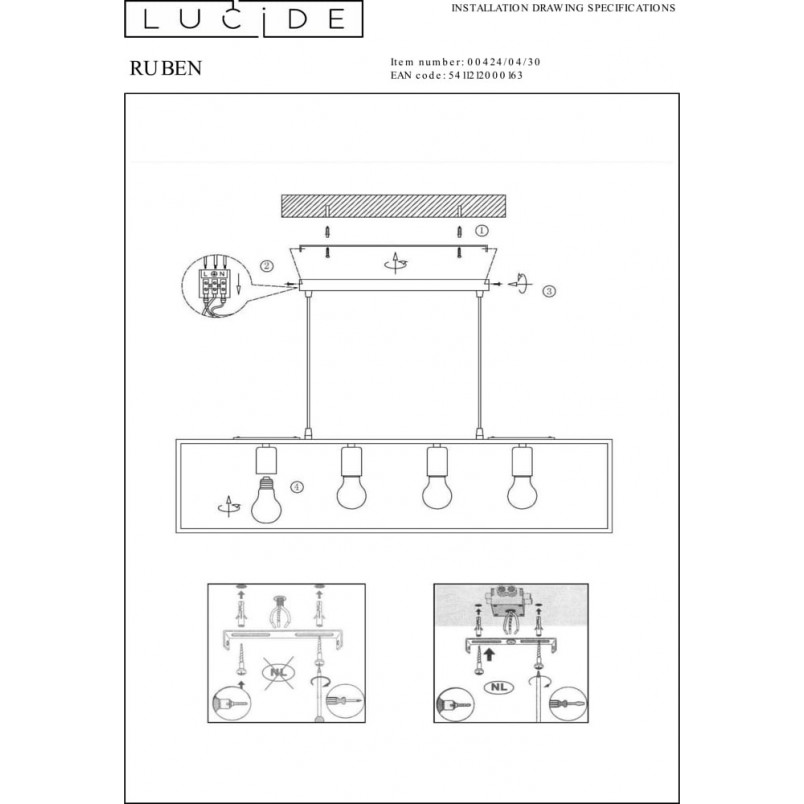 Lampa Ruben: Loftowa lampa wisząca czarna | Lucide