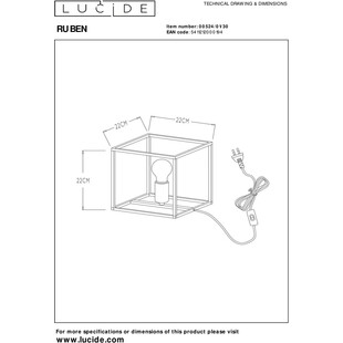 Lampa stołowa loft Ruben | Czarna z mosiądzem | Lucide