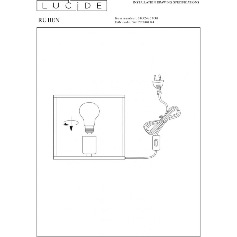 Lampa stołowa loft Ruben | Czarna z mosiądzem | Lucide