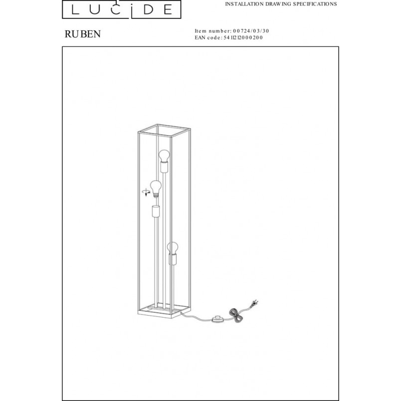 Lampa podłogowa czarna Loft Ruben - Lucide | Kup online