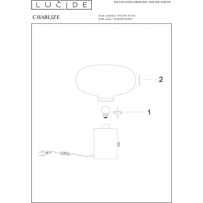 Lampa stołowa Lucide Charlize - szkło bursztynowe, marmur | Kup online